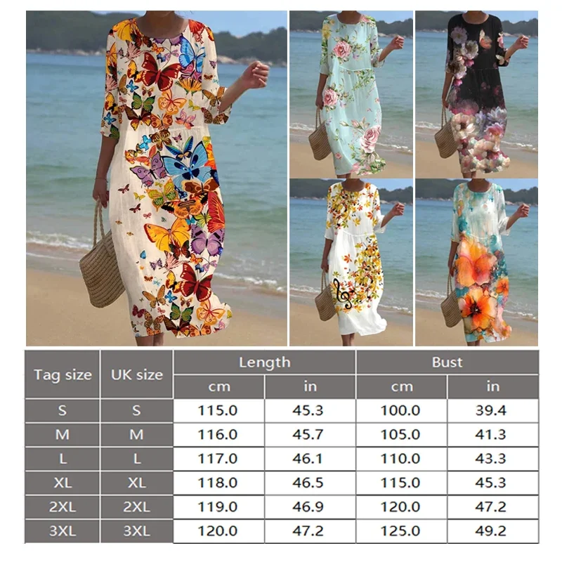 Vestido de verano con estampado Floral para mujer, traje holgado informal de manga corta y cuello redondo, transpirable, ideal para vacaciones y fiestas en la playa, novedad de 2024