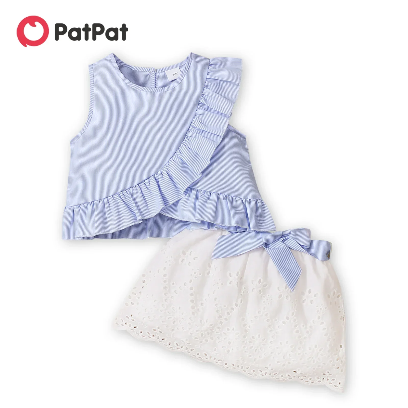 PatPat Trendy Toddler Girl Stripe Print Bowknot Ruffle Flounce Set Perfect for Outings and Daily Wear Basic Style