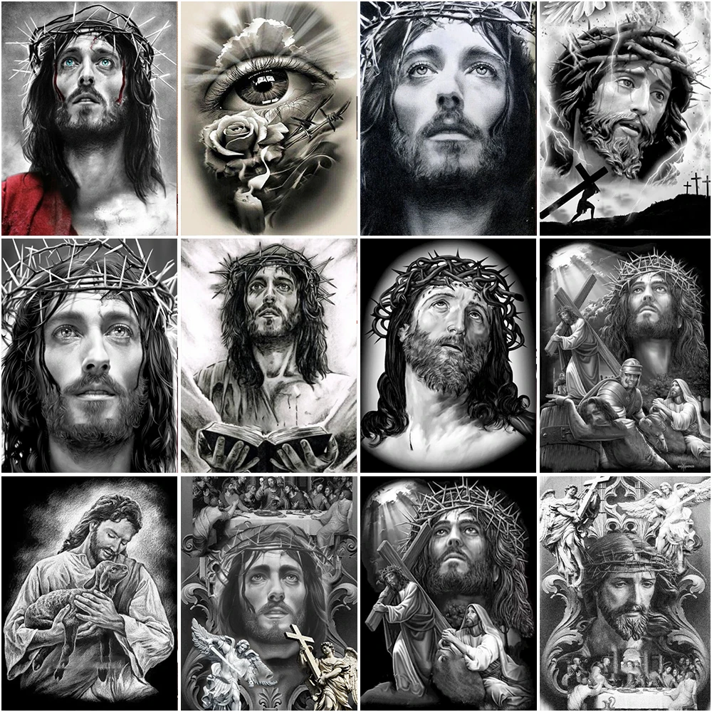 

Portrait 5D Diamond Painting Crown of Thorns Cross God Diamond Painting Inlaid Diamond Embroidery Painting Home Decoration