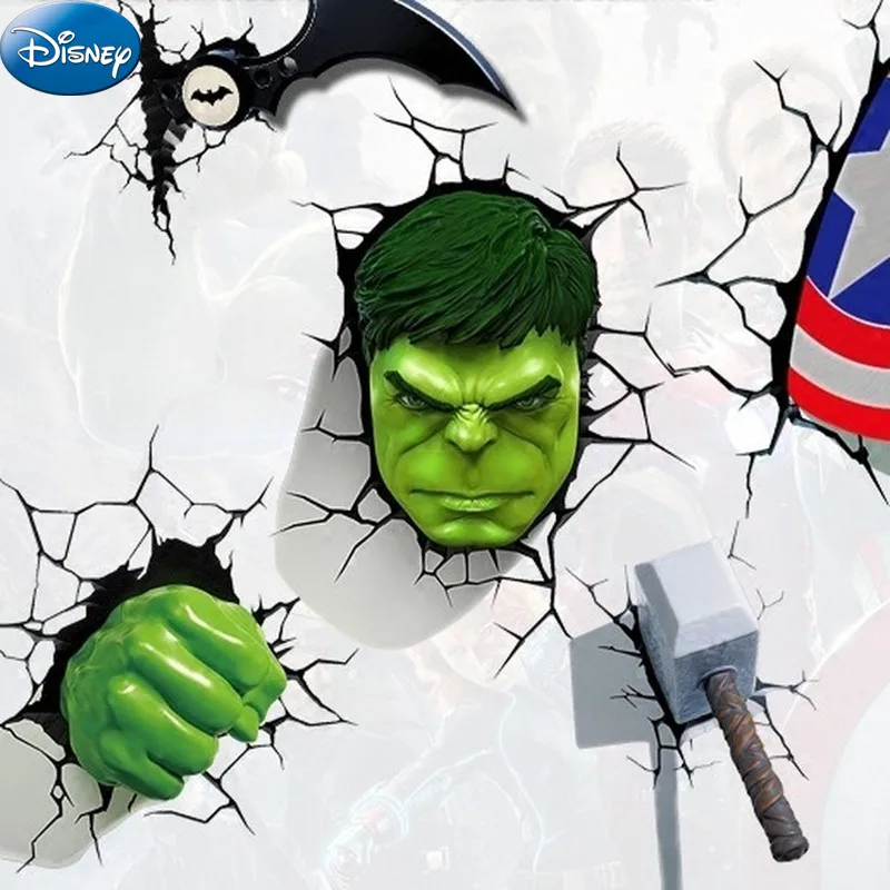 Disney The Avengers Hulk Car Sticker Home Decoration Wall Stick  Suitcase Sticke Cartoon Spiderman Anime Figure Auto Stickers