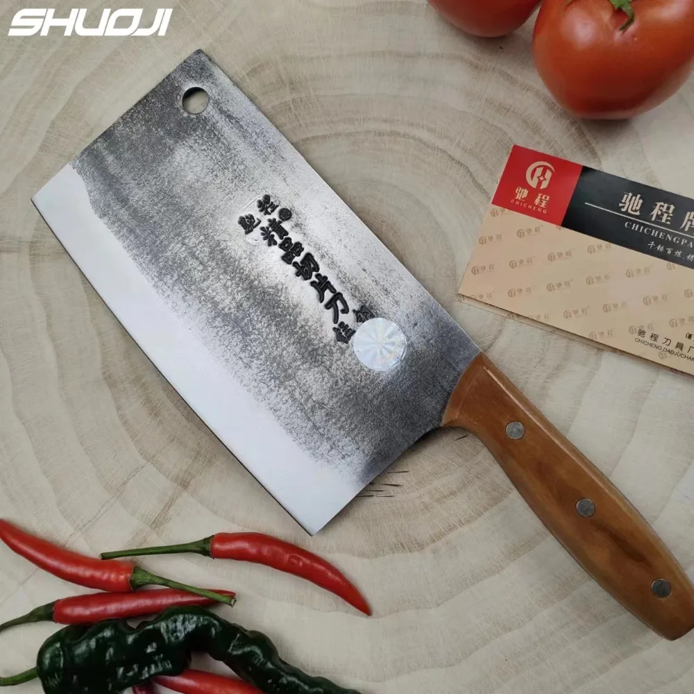 Old-fashioned Chinese Kitchen Cleaver Knife Traditional Handmade Forged Knife High Carbon Steel Slicing Knife Rose Wood Handle