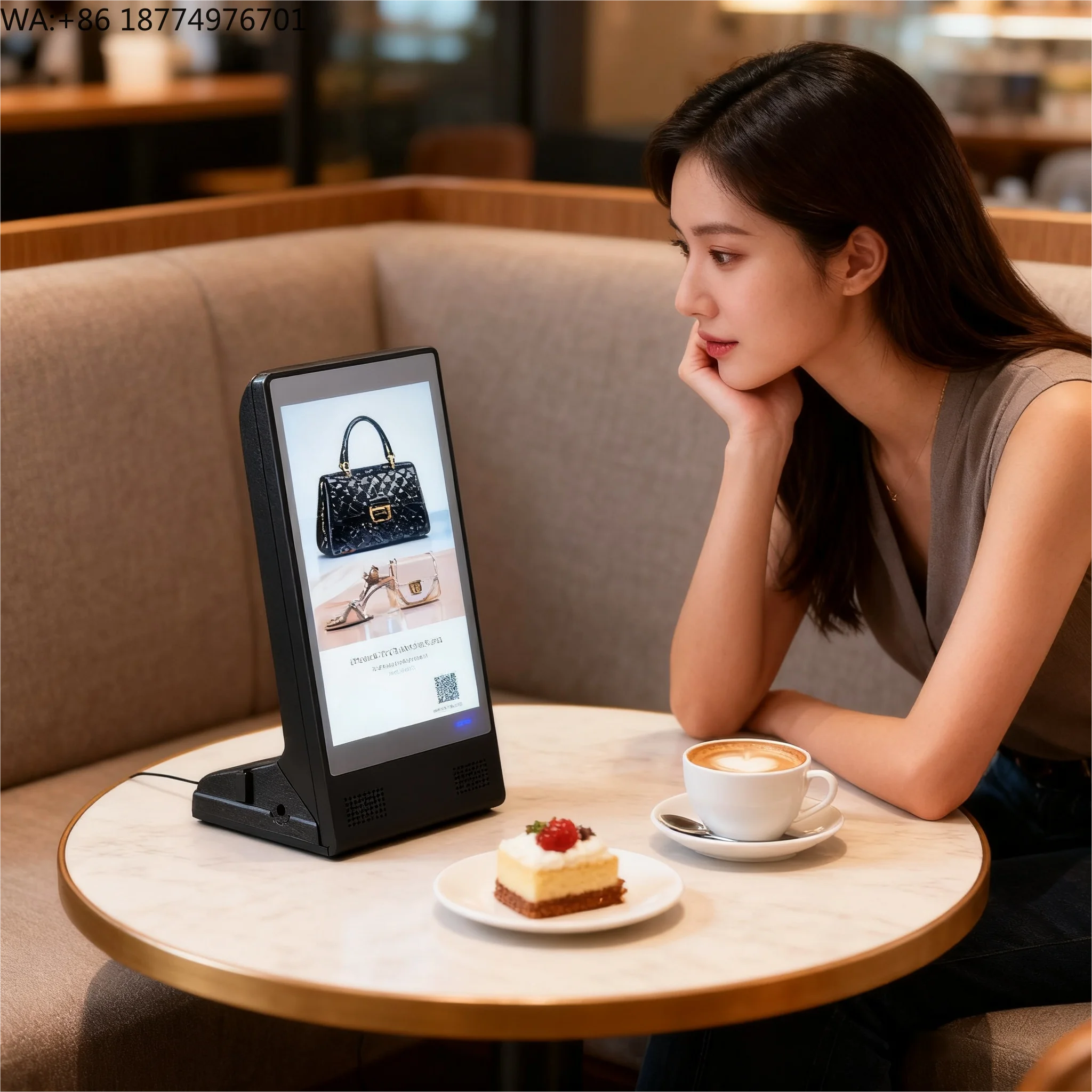 

New Upgrade Indoor LCD Restaurant Tabletop Digital Menu Touch Screen Advertising Display Calling Ordering Services Phone Charger