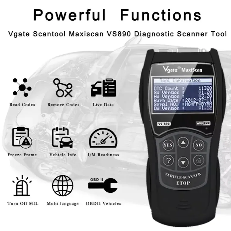 OBD2 Scanner Car Fault Code Reader Universal Vgate Maxiscan Scan Tool Car VS890 OBD 2 OBD II Diagnostic Scanner Tool Engine Test