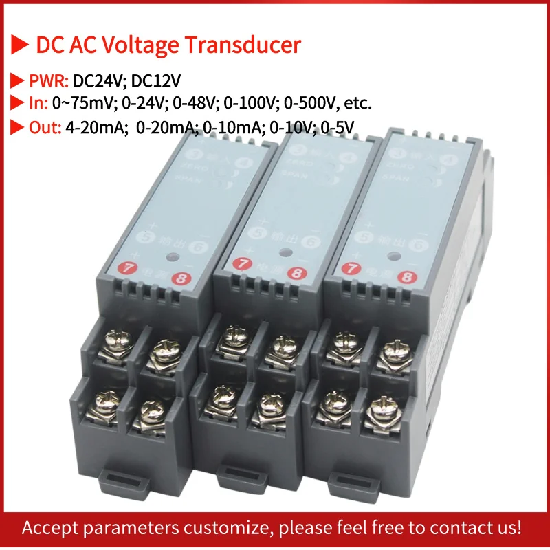 DC/AC Isolated Voltage Transducer 75mV 500V AC 0-1000VDC To 0-20mA 4-20mA 0-10V Voltage Sensors