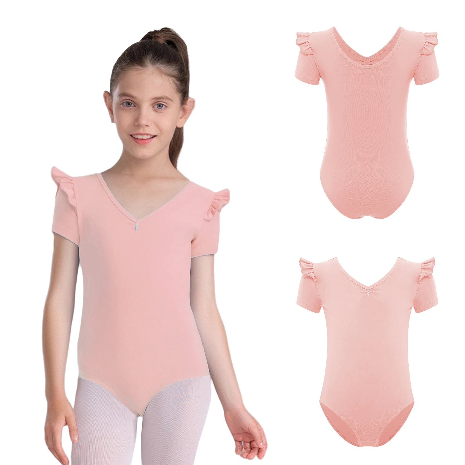 

Lyrical Girls Gymnastics Dance Bodysuit Professional Grade Ruffle V Neck Ballet Leotard for Ballet Recital And Stage Performance