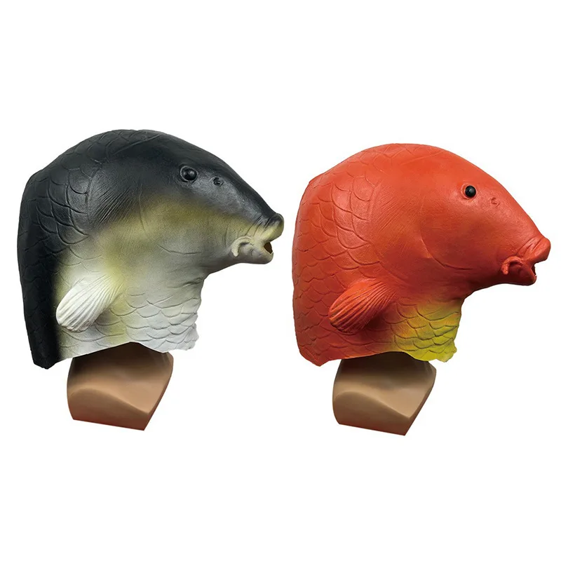 Funny Dress Up Animal Goldfish Mask Party Cosplay Red Carp Latex Headgear Compulsion Props