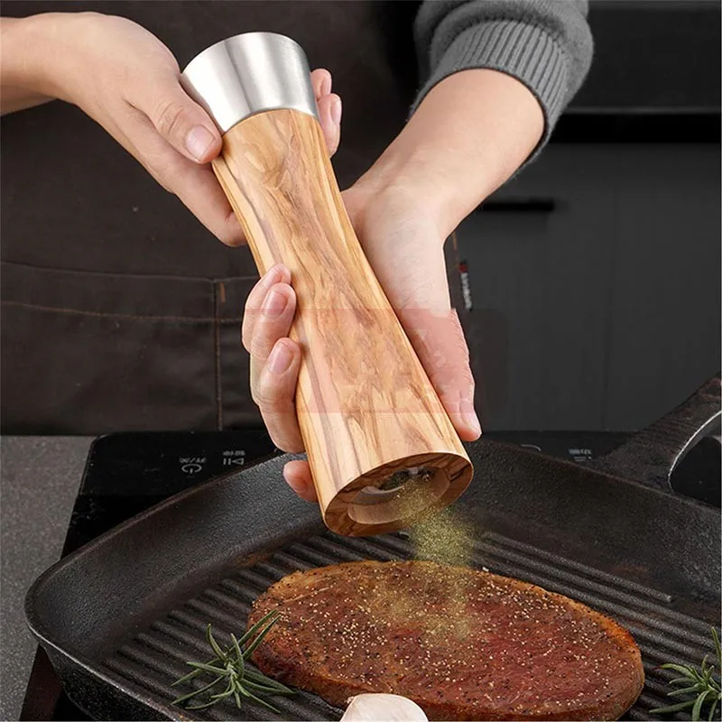 Imagem -03 - Olive Wood Pepper Grinder Manual Núcleo Cerâmico Household Sea Salt Mill Bbq Tempero Ferramentas 8