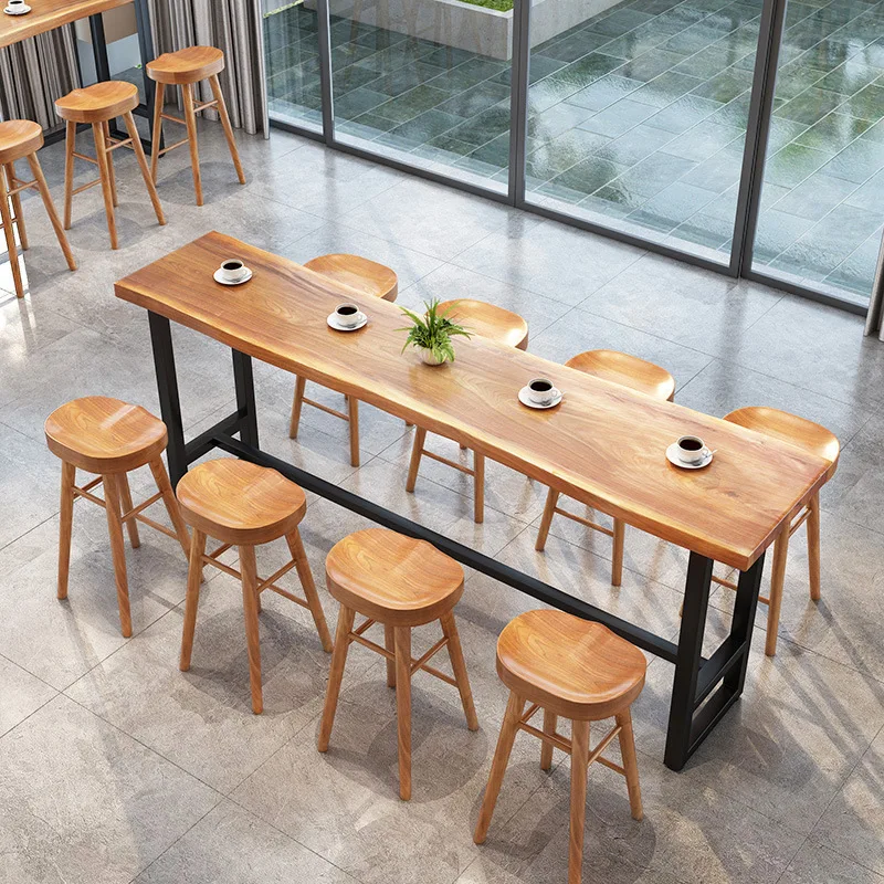 Solid wood bar table milk tea shop coffee shop high bar table and chair wine bar table and chair combination