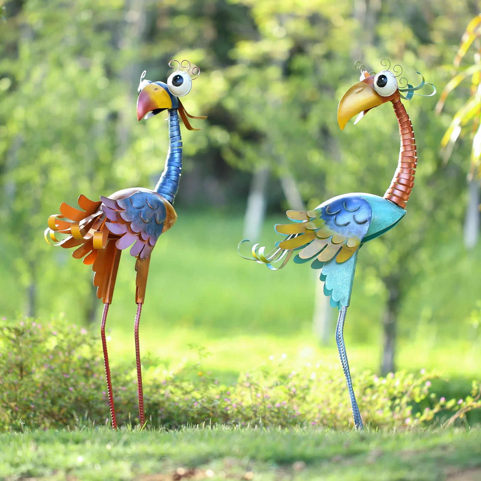 1pc, 31.2 Inch Metal Garden Bird statues ,Yard statue,Outside statues for yard, Iron cartoon toucan sculpture,  Handmade art pai