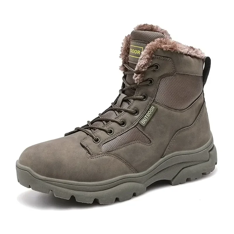 Botas de nieve de felpa gruesa para hombre, botines de cuero suave y antideslizantes, impermeables, estilo militar, Invierno