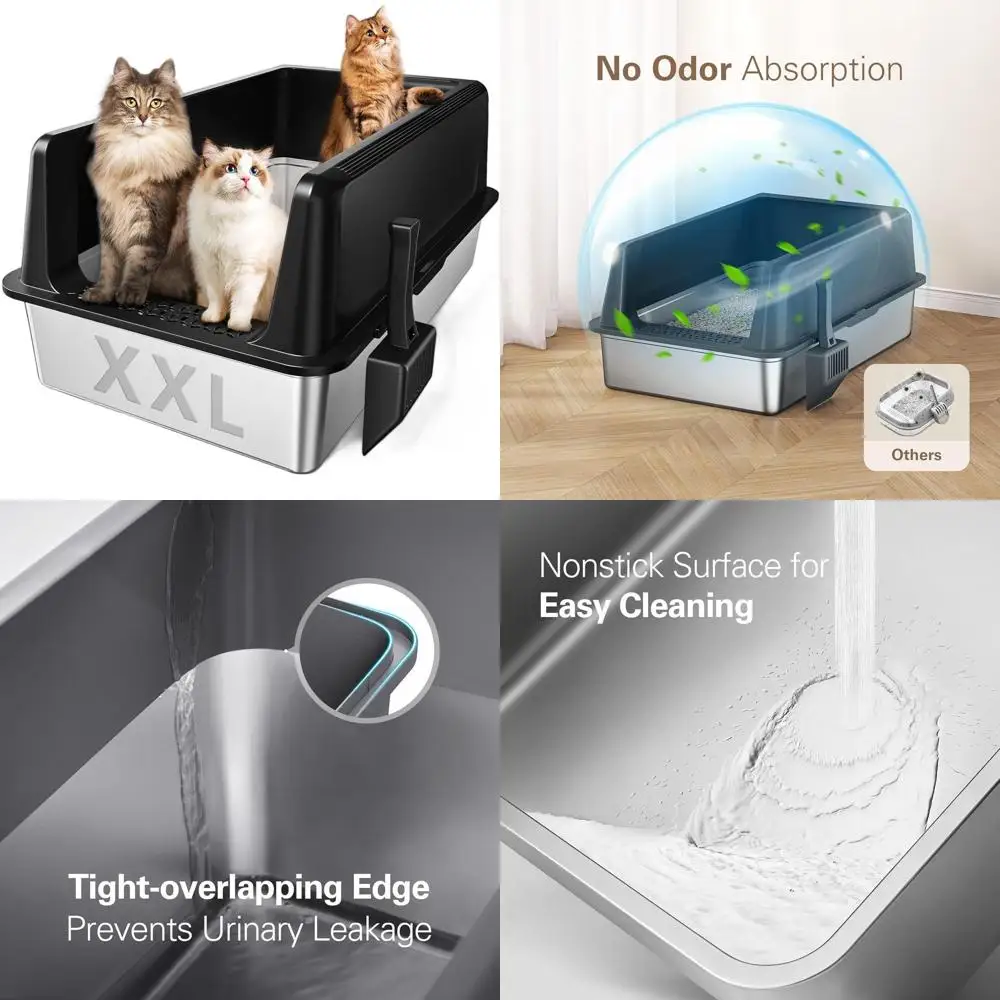 

Extra Large 28x20x13 Metal Cat Litter Box with Lid, High-Sided, Non-Stick, Leak-Proof, Rust-Resistant, Black