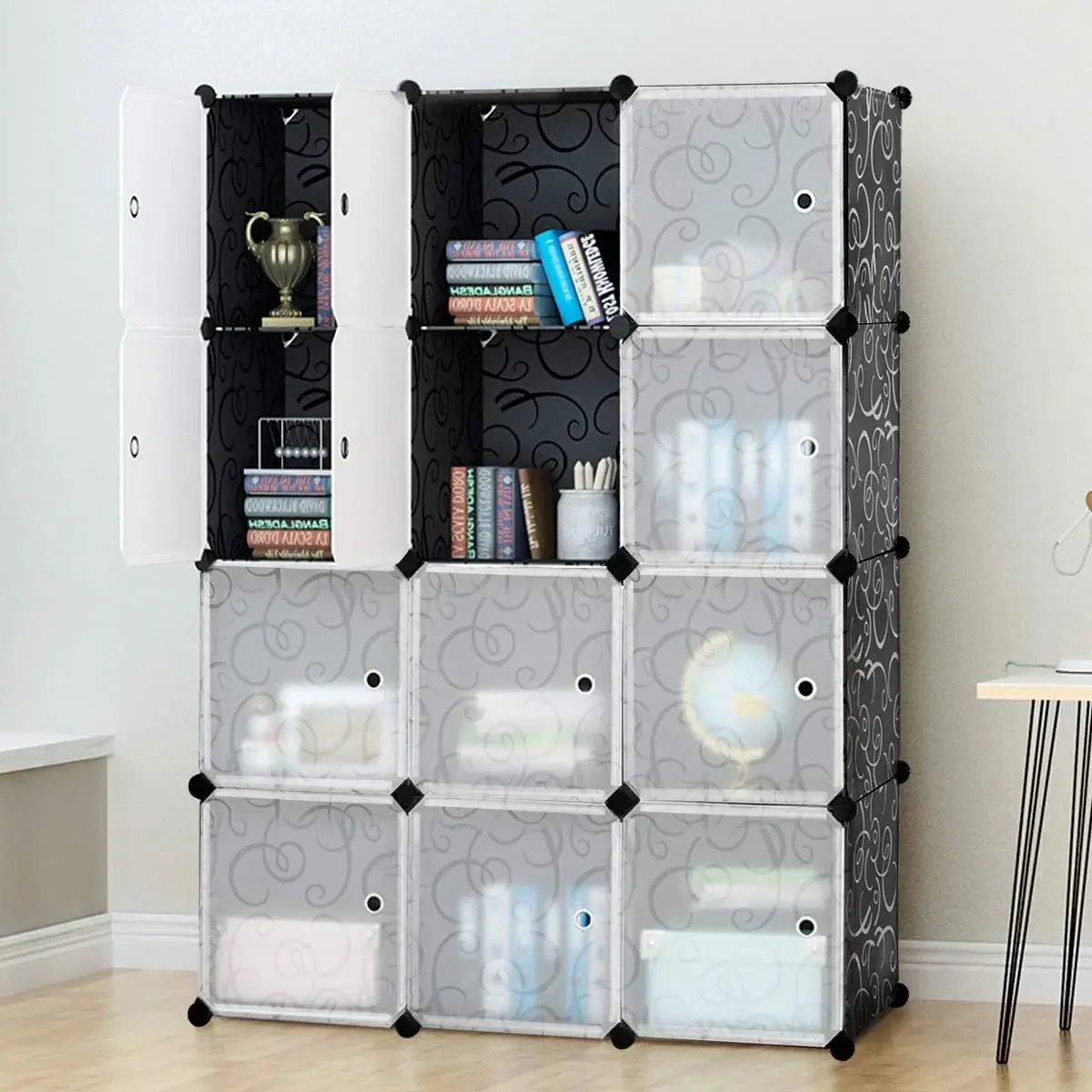 DIY Storage Cubes, Portable Clothes Closet Wardrobe Cabinet Bedroom Armoire DIY Storage Organizer Closet (12 Cubes)