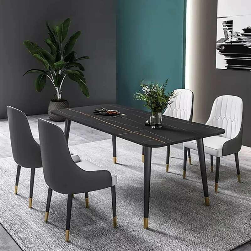 

Modern Metal Base Slate Stone Top Dining Table Set 6 Seater 4 Charis Dining Room Furniture Luxury Marble Dinning Table Set