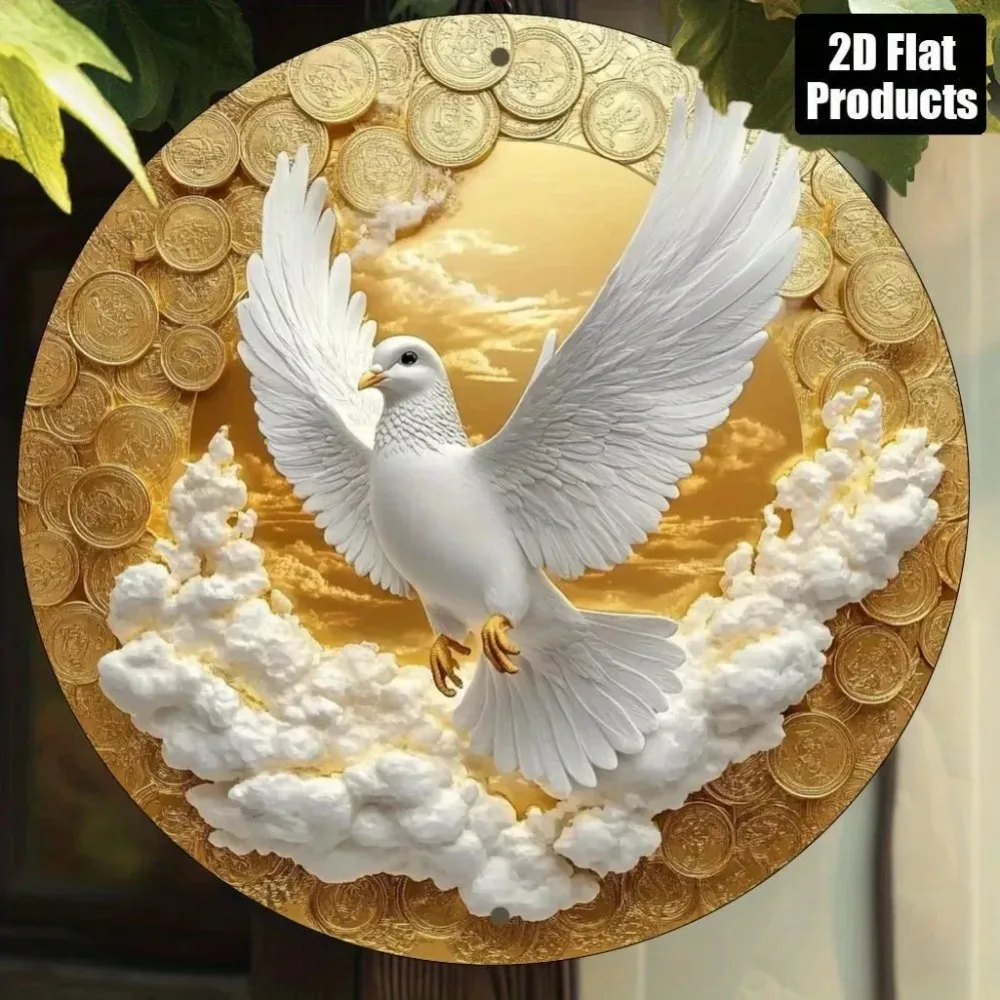 لوحة فنية جدارية من الألومنيوم على شكل حمامة بيضاء عتيقة والعملات الذهبية مقاس 8 × 11 بوصة - ديكور غروب الشمس في المنزل والمكتب هدية عيد الميلاد #4