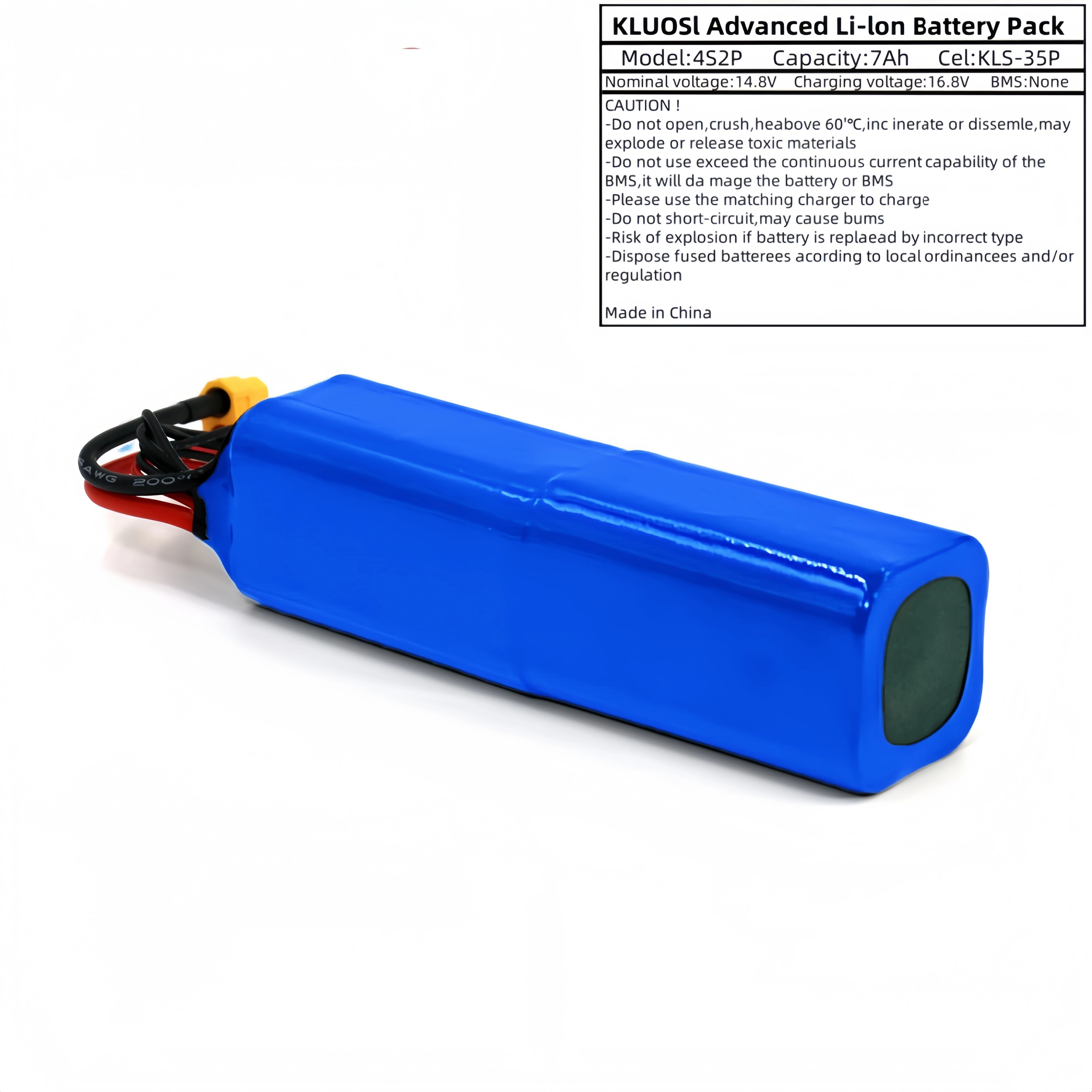 Kluosi 16.8V بطارية ليثيوم أيون 14.8V 7Ah 4S2P قدرة عالية بدون طيار قابلة للشحن لمختلف RC طائرة بدون طيار رباعية الدوار XH2.54-5P XT60