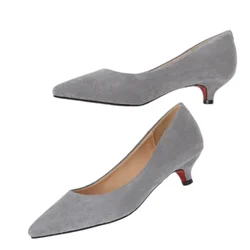 Women Spike Heels Kid Suede Tacons Null Flock Shoes Red Pinkish Cute Pointy Toe Elegant Pumps For OL 34-43 26cm Low Cutter Mujer