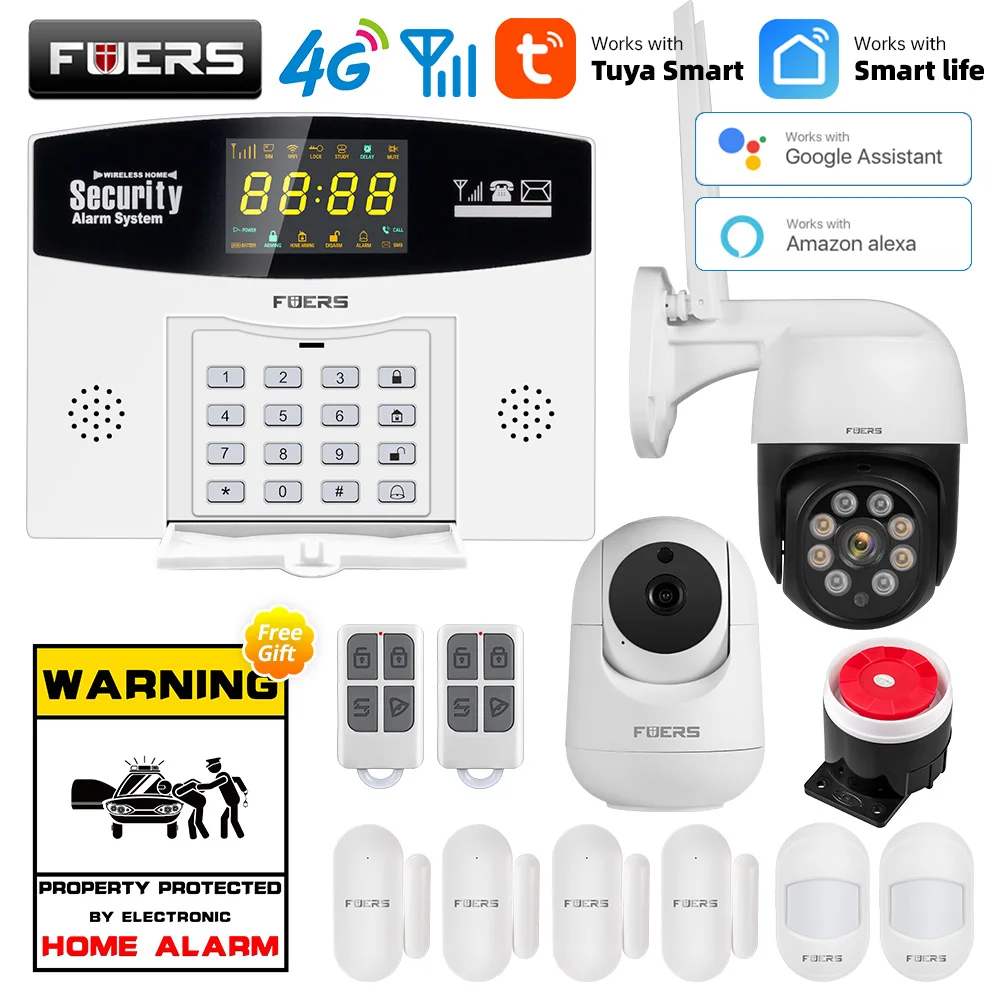 Fuers Tuya Smart WIFI 4G 2G GSM Alarm System Burglar Alarm 433MHZ Wireless Wired Security Zone Link Alexa Google Motion Sensor