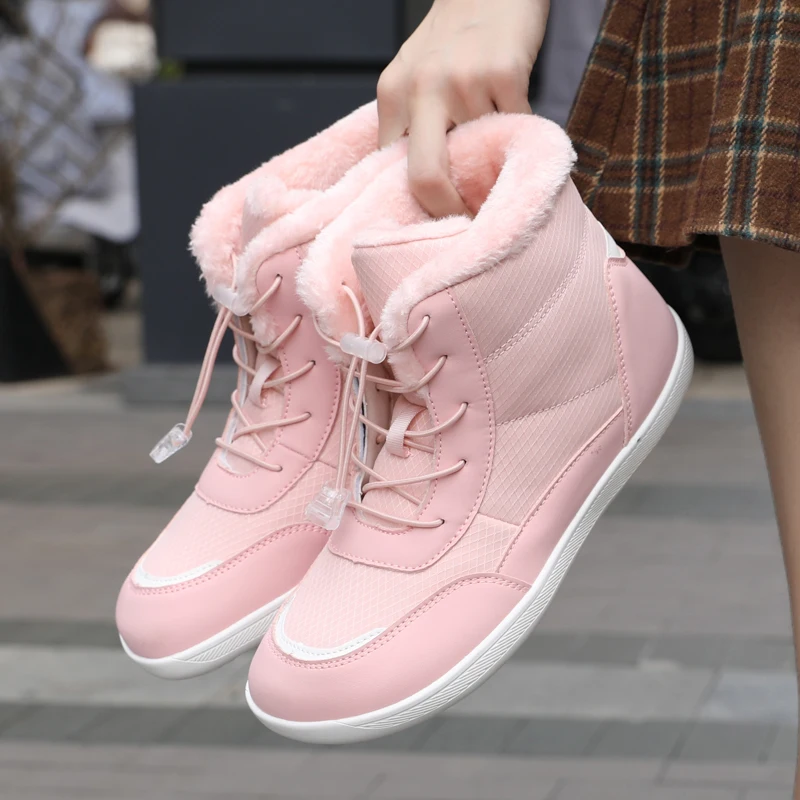 Barfuß-Schneestiefel für Damen mit breiter Zehenpartie, Winter, minimalistische Damen-Freizeit-Turnschuhe, bequeme warme Plüsch-Stiefeletten im Freien