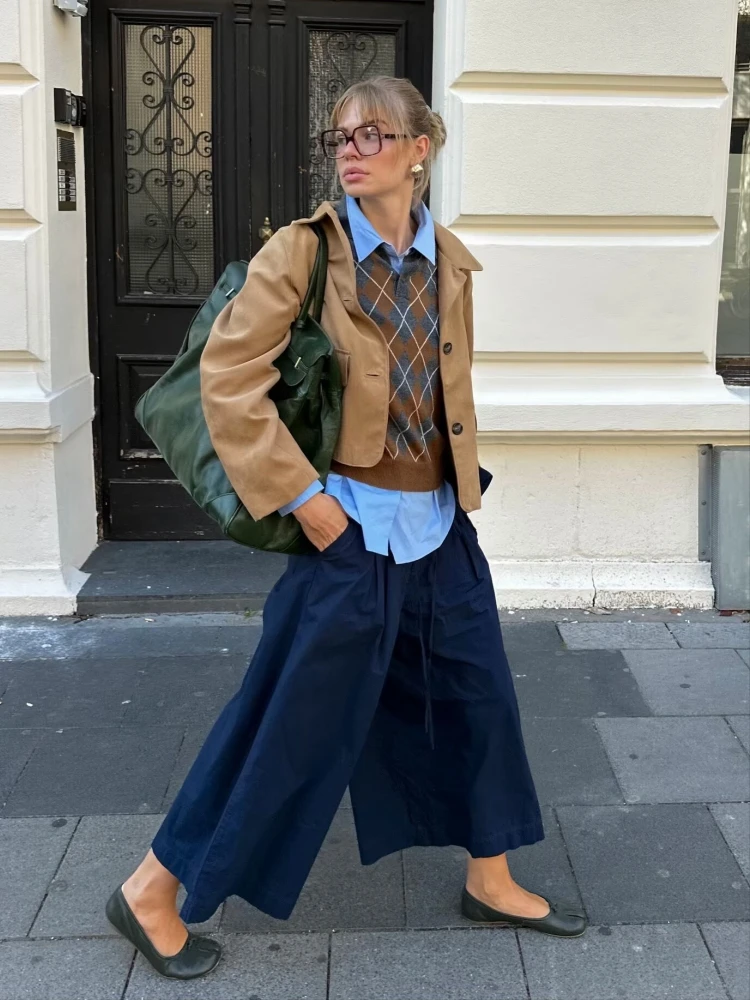 Женские винтажные коричневые свободные вязаные топы в клетку Argyle, женские повседневные пуловеры с воротником-поло и пуговицами, осенний новый женский трикотаж