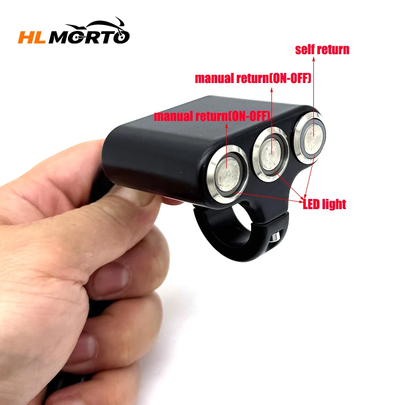 22mm Motorcycle Switch With LED 3 Button In 1 Hazard Horn Light Headlight Waterproof ON-OFF Self-Return Button Aluminum Alloy