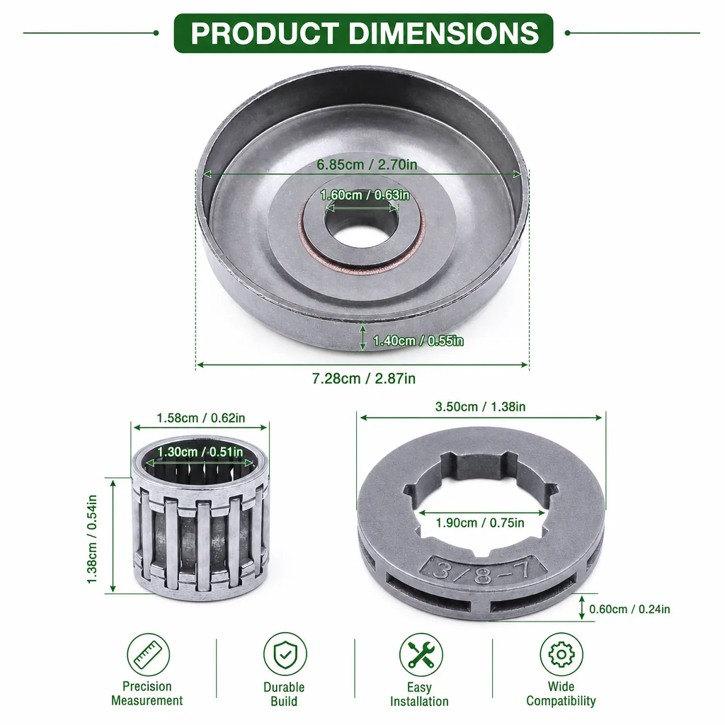 3/8"-7T Clutch Drum Sprocket Kit Rim Bearing For Husqvarna 340 345 350 445 450 Chainsaw Parts, Replaces 578 09 79-01 view 6