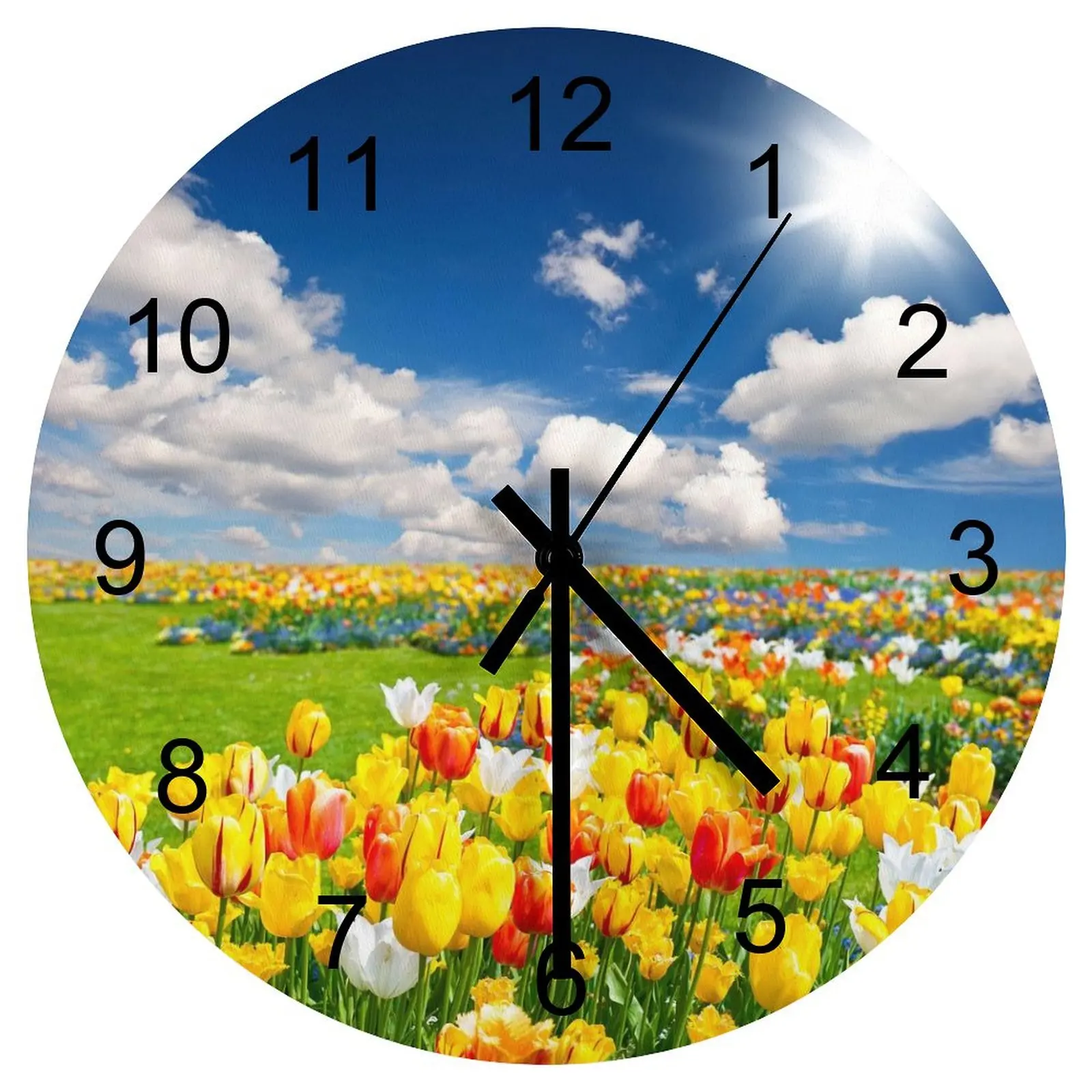 

Indoor Wall Clock Delicate nature Clocks 12 inch Mute Wooden Round Artistic Keyhole Hanging Retro