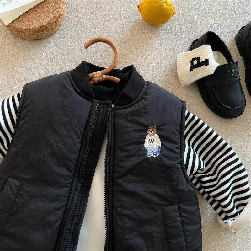 Kinder-Baumwollweste Jungen 2026 Winter Baseball-Kragen Weste Jacke Baby Wärmehaltende Ärmellose Jacke Mädchen Besticktes Oberteil – Detail 6