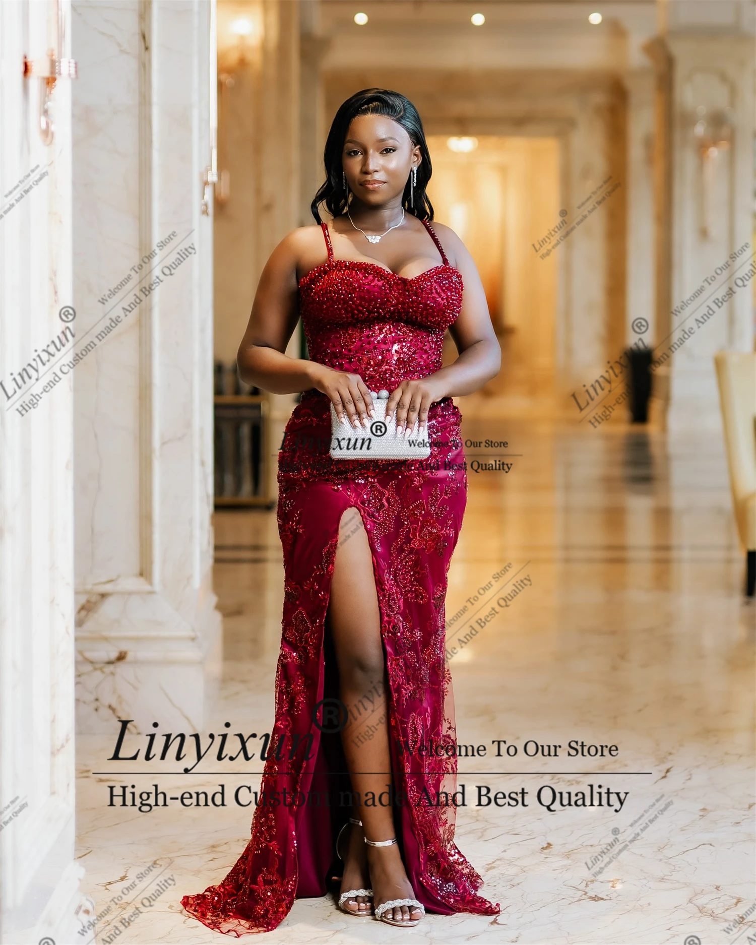 فساتين حفلة موسيقية فاخرة بحورية البحر بكريستال الماس مخصصة رسمية Aso Ebi فساتين الحفلات المسائية الأفريقية في دبي فستان حفلات الزفاف #2