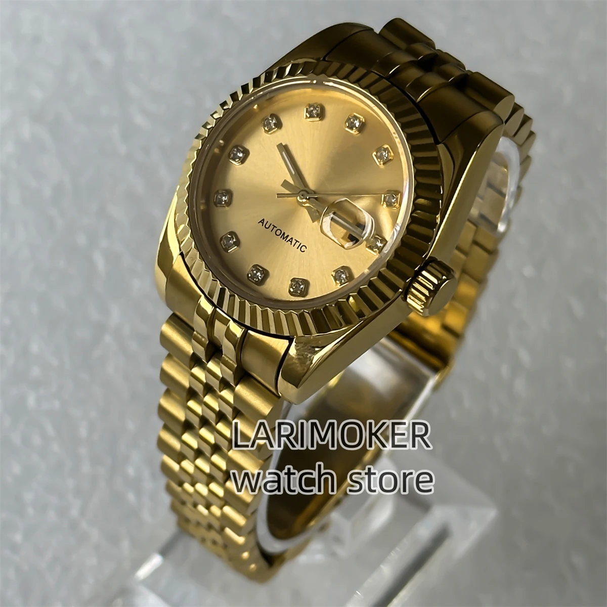 Reloj automático para mujer de alta calidad de 31 mm, caja de acero inoxidable de oro rosa de dos tonos, esfera blanca de nácar, fecha de tres puntos