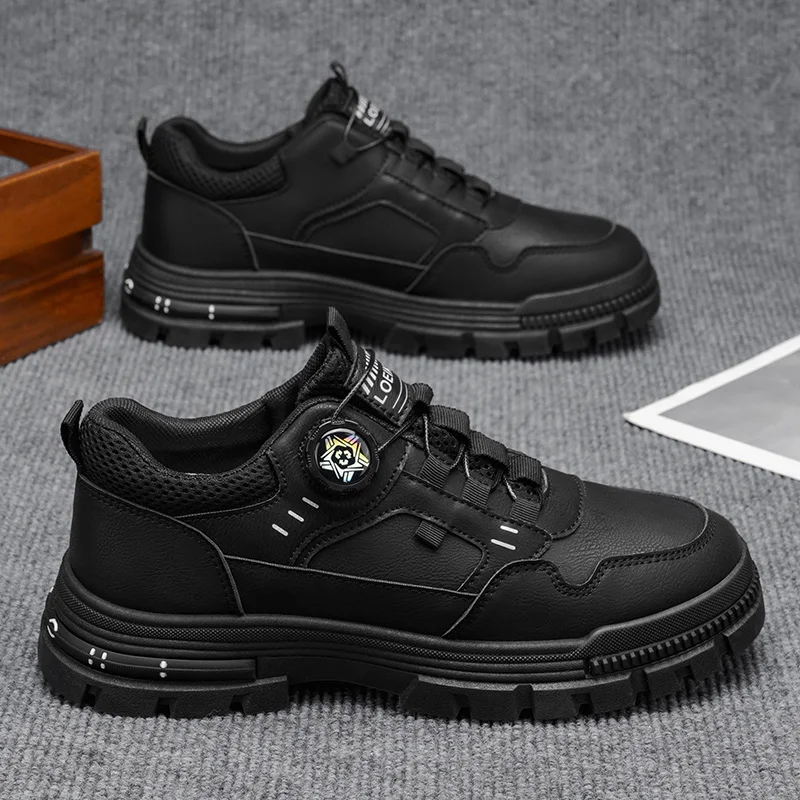 

Men's Workwear Rotary Buckle Sneakers - Thick Sole Non-Slip Outdoor Shoes, Fashion Chunky Platform Walking Shoes for Men