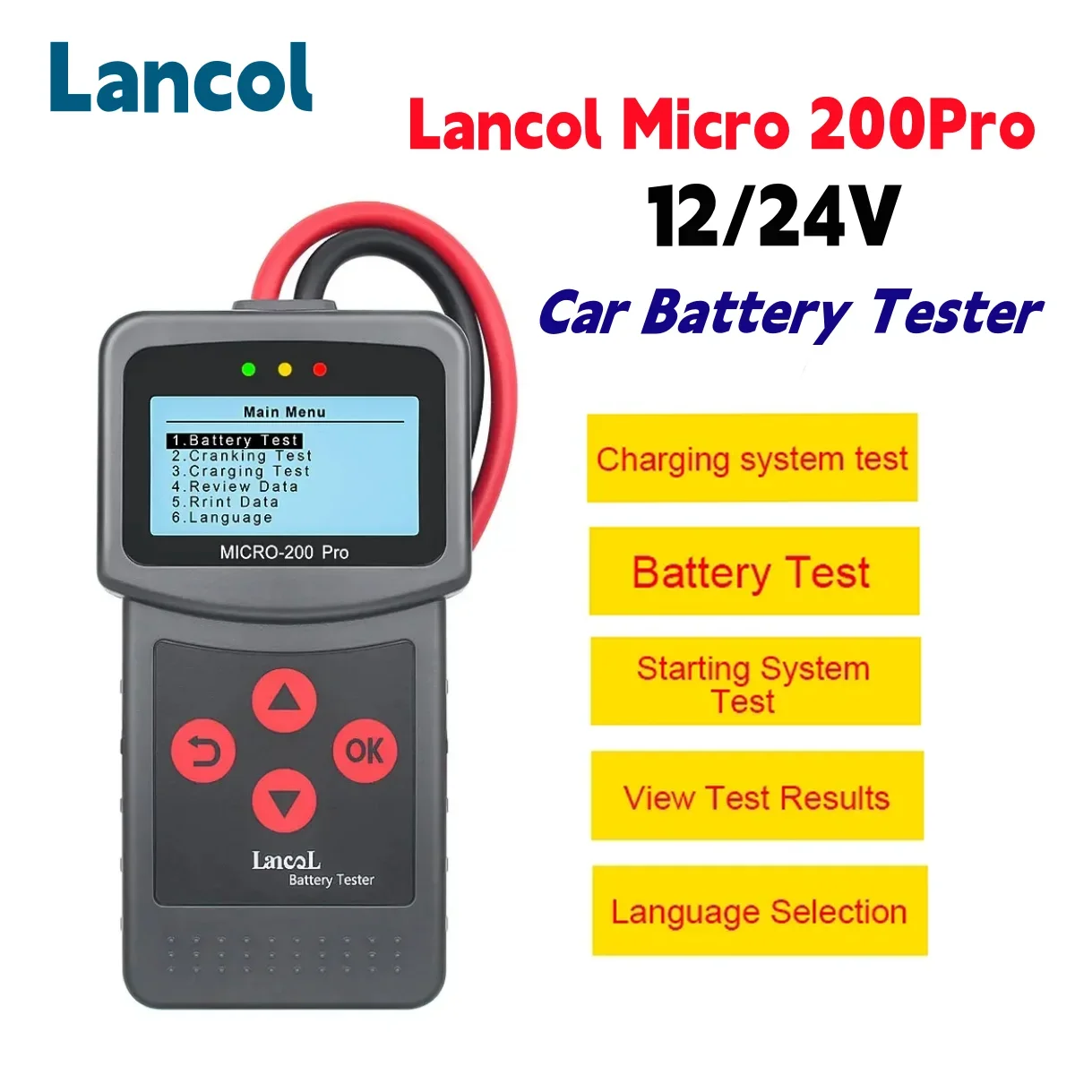 Lancol Micro 200Pro 12/24V Car Moto Battery Tester 40 to 2000CCA Cranking Charging System Tester Battery Capacity Analyzer Tool