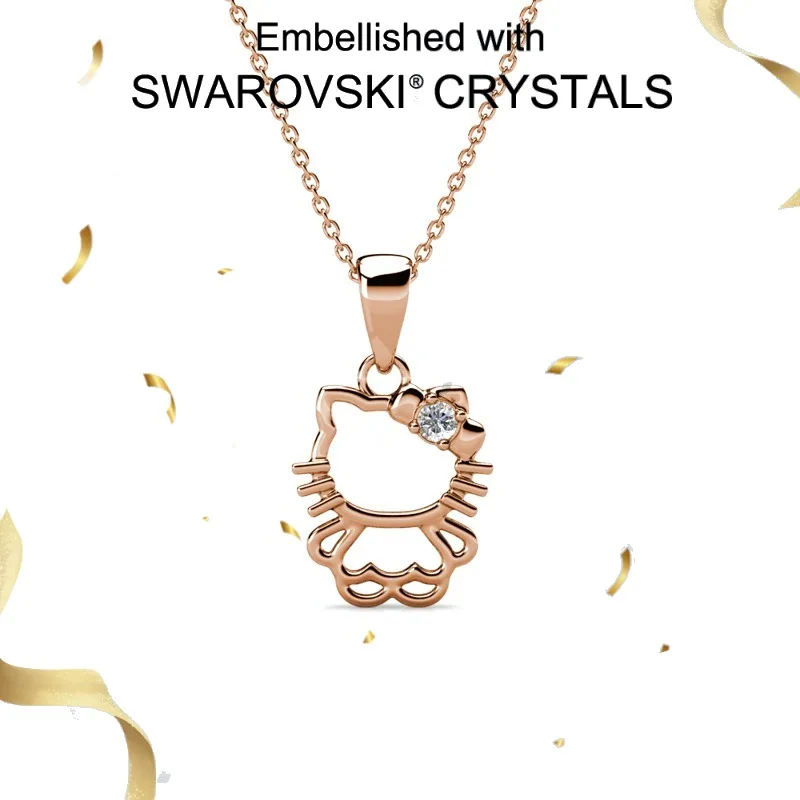 

Daisini 925 Sterling Silver Cute Cat Pendant Necklace with Swarovski Crystals Real Rose Gold Plated Fine Jewelry for Women Girls