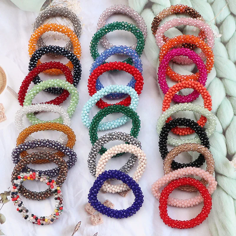 Fashion Crystal Beads Hair Rope Girl Hair Accessories For Women Ponytail Scrunchies Elastic Hair Bands Beaded Rubber Hairband