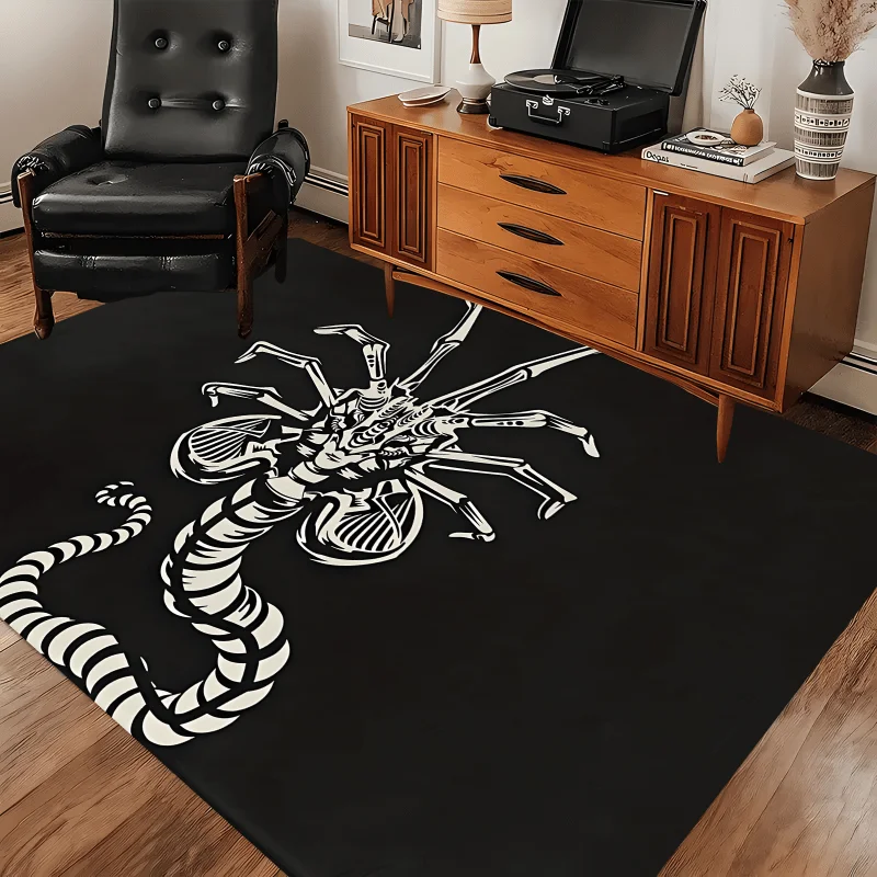 Skeleton Scorpion Flannel Rug Black White Skull Pattern Floor Mat Soft Non-slip Area Carpet for Living Room Bedroom Home Decor