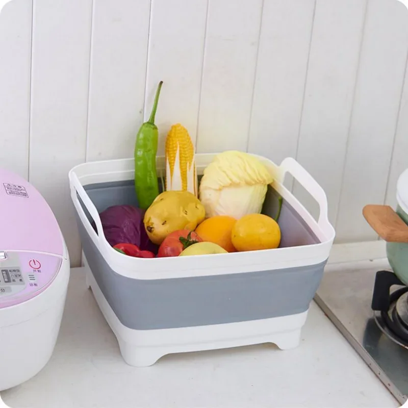 Square Fruit Vegetable Washing Washbasin Kitchen Product Supply Folding Sink Drain basket Travel Outdoor Camp Portable Basins