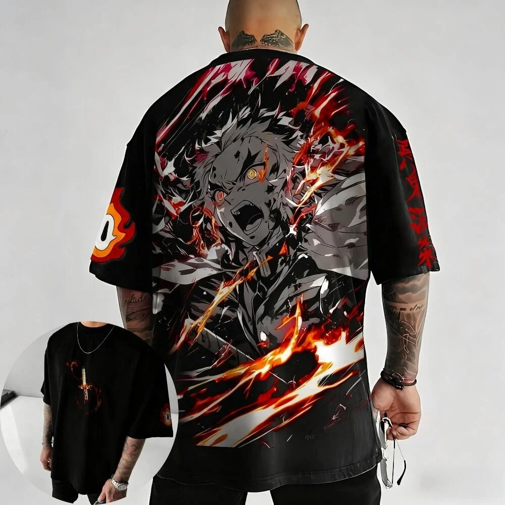 

2026 New Demon Slayer Anime Charcoal Shirou Printed T-shirt Summer New Product Men's and Women's Casual T-shirt