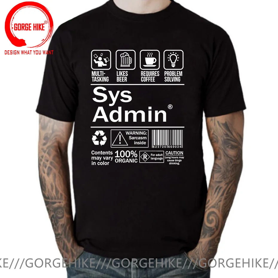 New Men's T-Shirt Cartoon Funny T-Shirt Fashion Sys Admin T-Shirt System Administrator Product Label Linux Coffee Brand Clothing