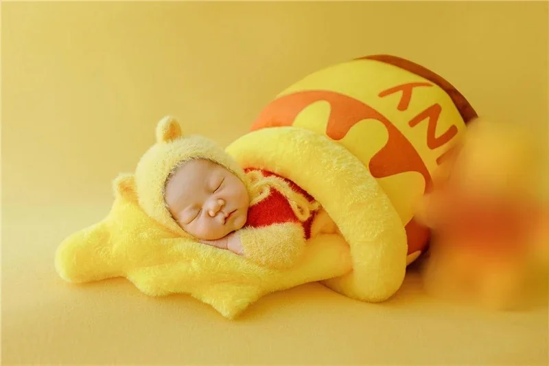 Puntelli per fotografia per neonato Set a tema orso Honneypot Sacco a pelo Abiti Decorazioni Coperta Studio Shoot Photo Prop
