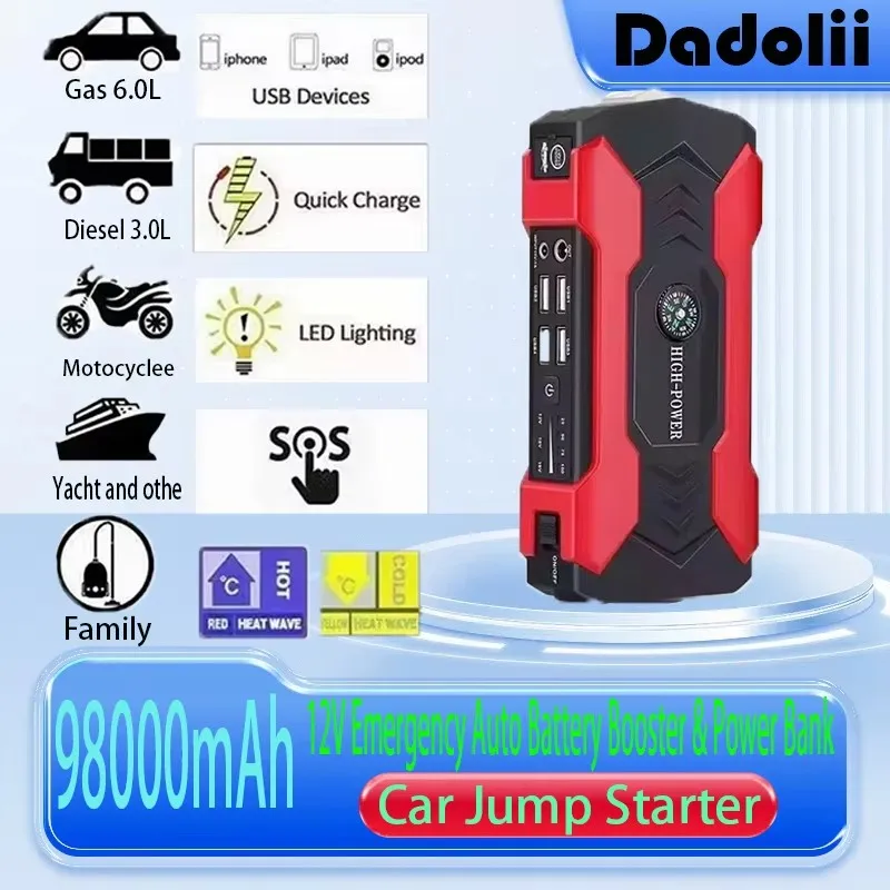 

12V 98000mAh Car Jump Starter - Emergency Power Bank & Auto Battery Booster, Portable Jump Starter for Trucks/Motorcycles/SUVs,