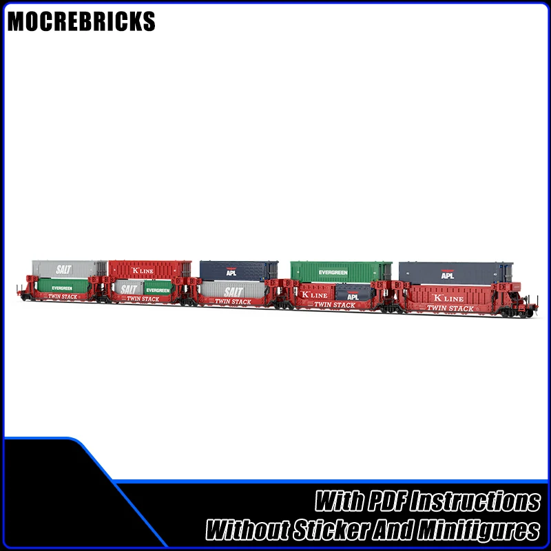 MOC City Railway Freight Trains Twin Stack Container Transport Vehicle MOC Builidng Blocks Model kid's Bricks Toys regali di natale