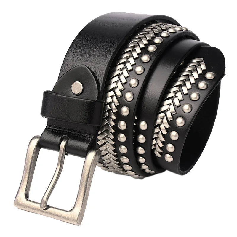 

British style men fashion studded belt pin buckle rivets belts punk rock dress original leather waistband women stylish strapon