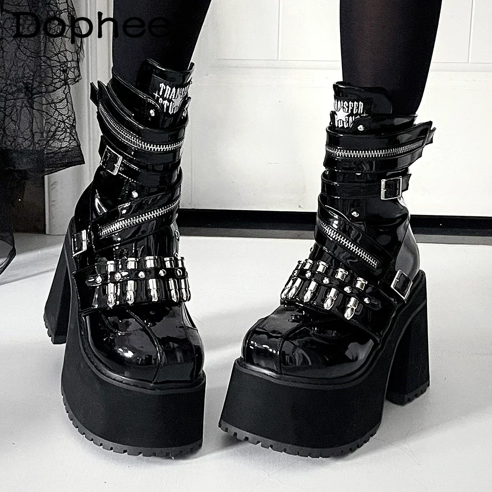 

Субкультурные панк-ботинки из черной кожи на толстой подошве, весна 2026, новые женские модные ботинки до середины икры, студенческие короткие ботинки