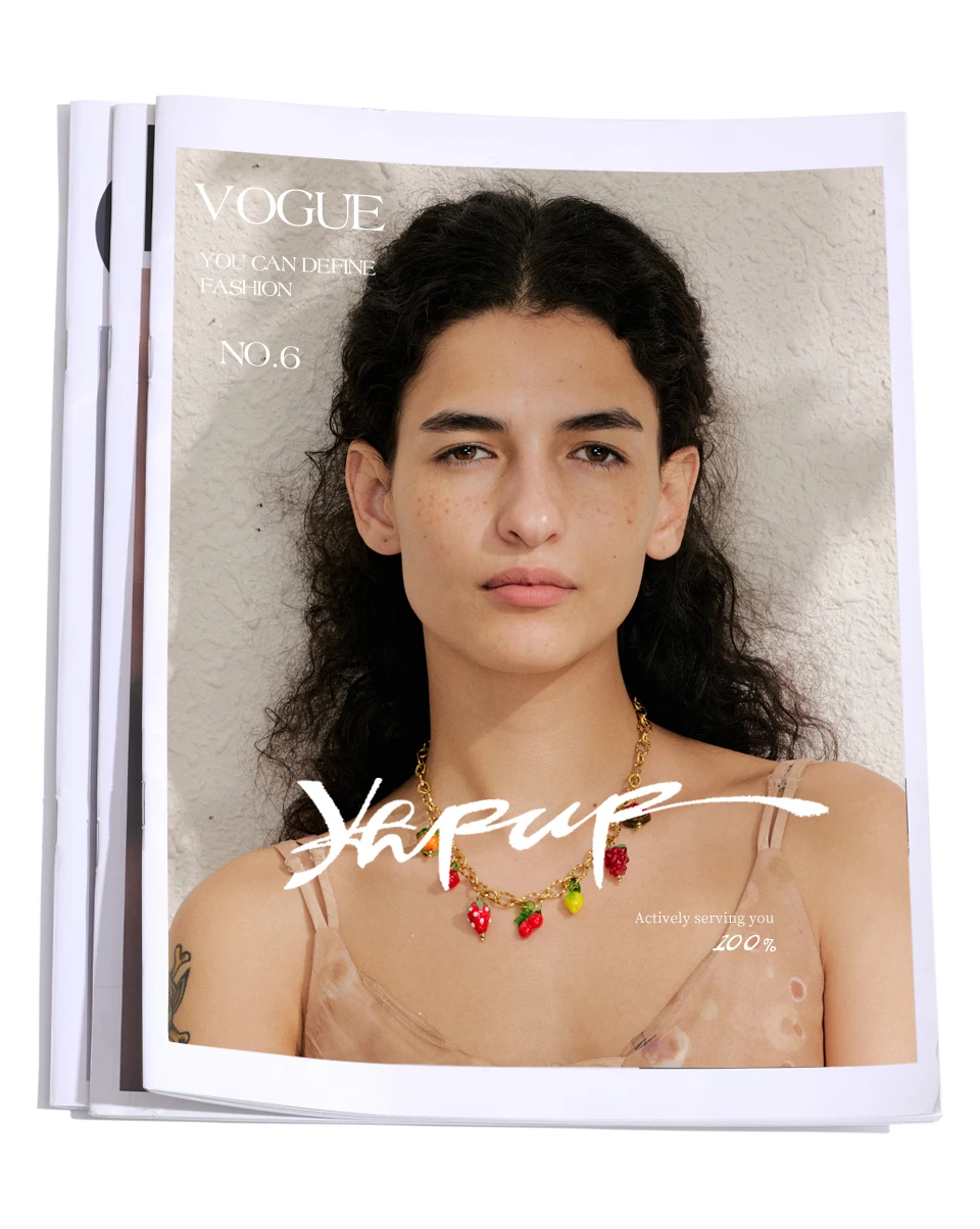 Yhpup Sweet Spring Summer Colored Glaze Fruit Charm Anhänger-Halskette, goldfarben, Edelstahl, trendiger Schmuck – Detail 1