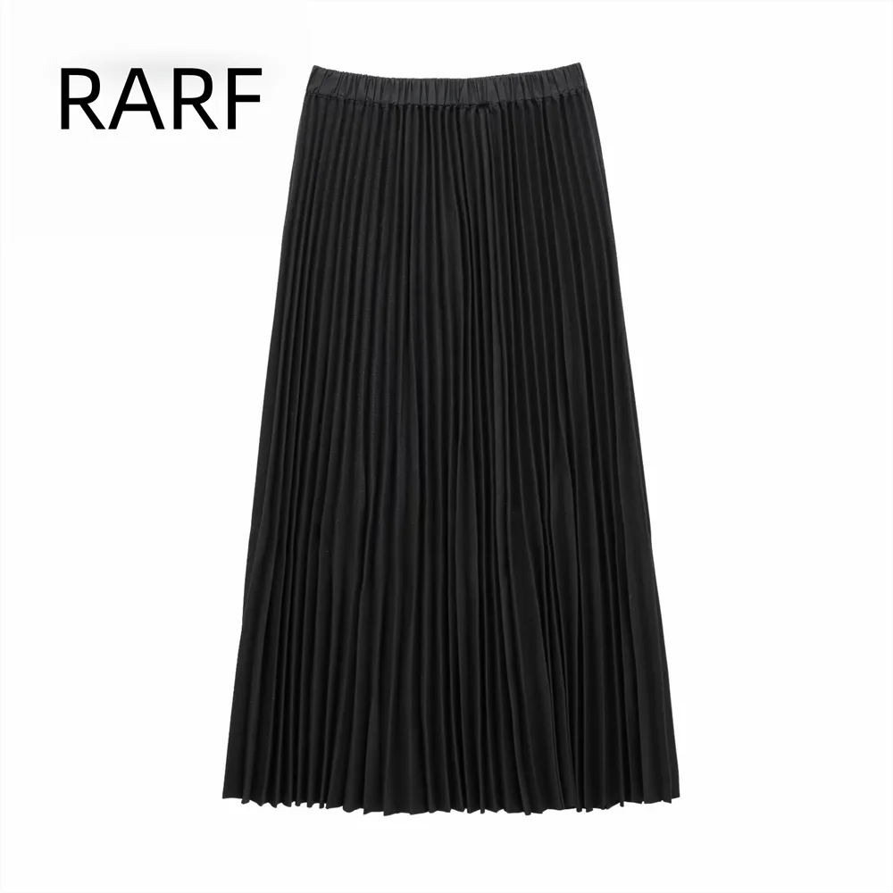 New high waisted pleated skirt with fashionable temperament versatile and slimming effect A-line long skirt