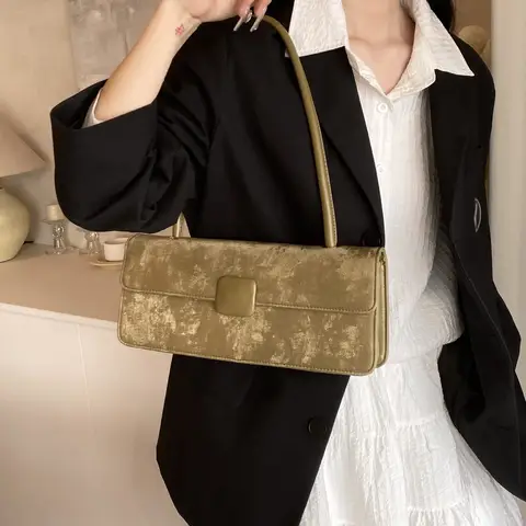 Fashionable retro popular minimalist baguette women's bag 2024 new trendy minimalist single shoulder underarm bag