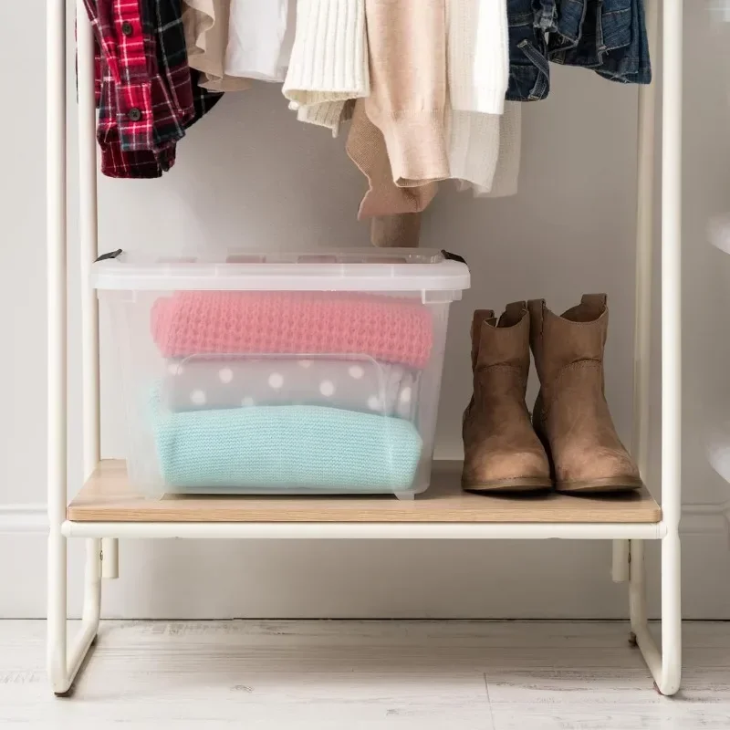 Stackable Plastic Storage Bins with Lids, Clear Organizing Solutions, Safety Handles - Clear