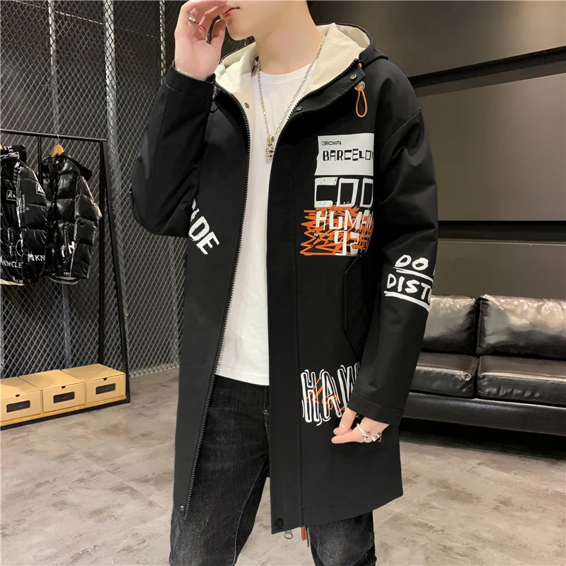 Men's Windbreaker 2024 Spring Autumn Mid-Length Jackets Youth Casual Long Coats High Streetwear Top Parkas Clothing Dropshipping