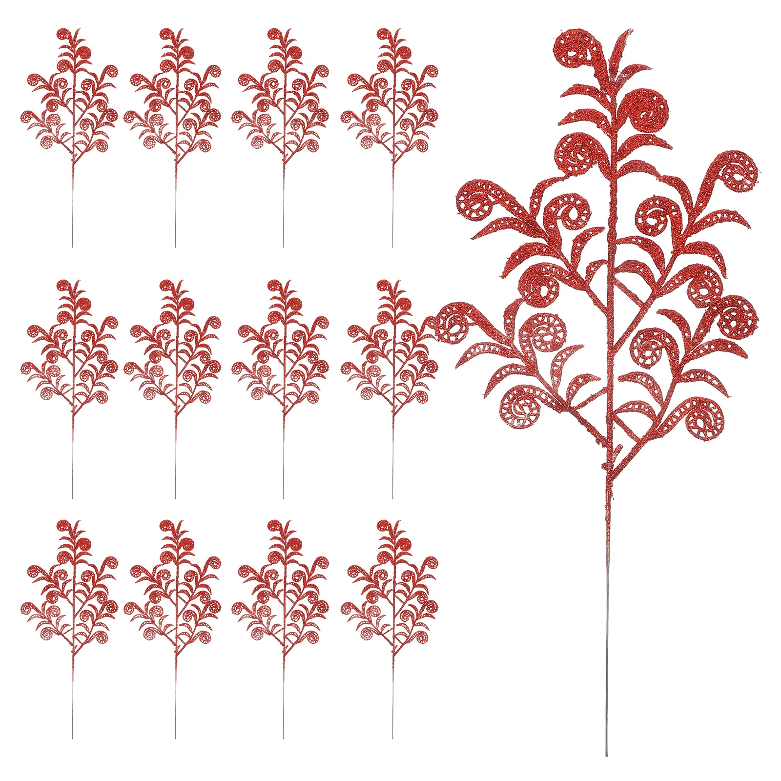 

14Pcs Artificial Christmas Leaf Decor Simulation Plant Picks Glitter Faux Leaves Xmas Tree Wreath DIY Holiday Party Table