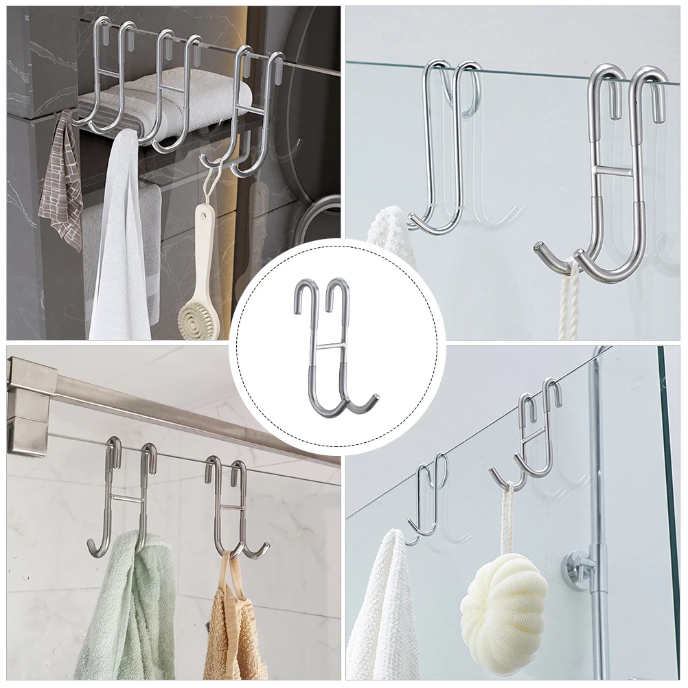 

Stainless Steel Hooks Heavy Duty Bathroom Door Hanger Double Hooks for Hanging Closet ganization Kitchen Storage
