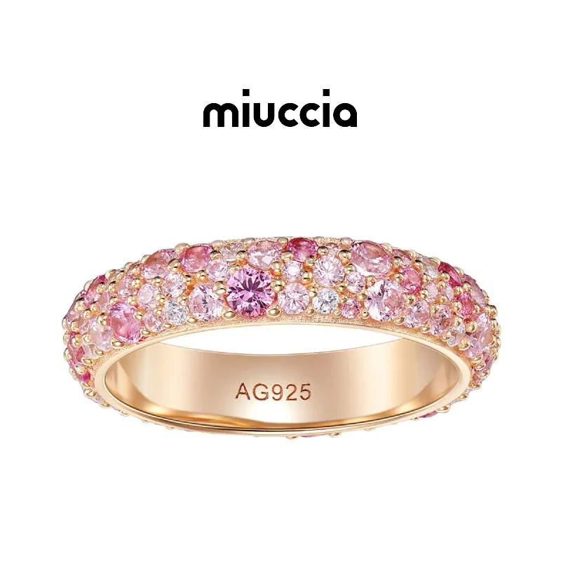 

925 Silver Flowers · Gradient High-Carbon Diamond Ring plating18K Gold with Pink Diamonds Luxury Designer Jewel Women's Rings